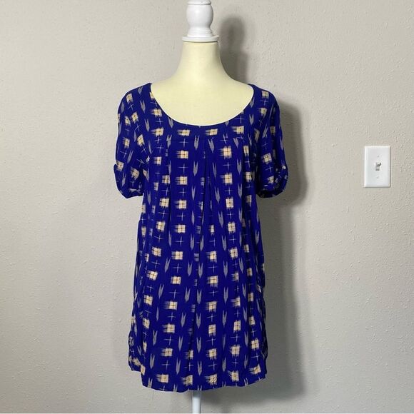 Anthroplogie Holding Horses Blue Abstract Tunic Top W/ Pockets Women's Size M - Picture 16 of 16